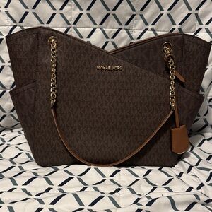 Michael Kors Dark Brown Tote with Gold Accents